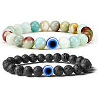 Young & Forever Gift Valentine Gift Evil Eye Bracelet For Men Beaded Bracelets Diffuser Lava & Multi Amazonite Beads Bracelet For Women Long Distance Relationships Couples Bracelets Set Of 2