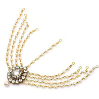 Handicraft Kottage Latest Hair Jewelry Traditional Gold Pearl Stylish Chain Mathapatti Maang Tikka Jewellery Set for Women & Girls