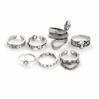 Shining Diva Fashion Latest Stylish Metal Boho Midi Finger Rings for Women and Girls - Set of 7 (14233r), Silver