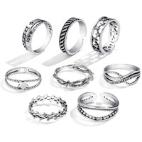 Shining Diva Fashion Latest Stylish Metal Boho Midi Finger Rings for Women and Girls - Set of 8 (rrsd14216r), Silver