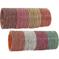 NMII Glass Bangles For Women and Girls Studded with Zircon Stone | Stylish Design Glass Bangles | Womens Fancy Bangles Bracelet, (GG103_Combo-(6)-2.2 Inches), Pack Of 96 Bangle Set