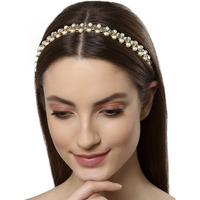 Karatcart Round Metal Kundan Studded Hairband with Pearl Beads for Women - Gold