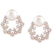 Zaveri Pearls Enchanting Gold Tone Floral Cubic Zirconia & Pearl Stud Earring For Women-ZPFK9456