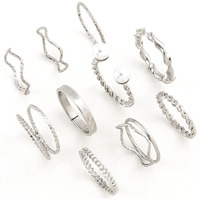 Shining Diva Fashion Latest Stylish Metal Boho Midi Finger Rings for Women and Girls - Set of 10 (14179r), Silver