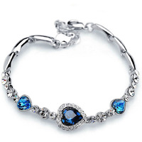 Shining Diva Fashion Non Precious Metal Jewelry Romantic Gift of True Love Titanic Heart Stylish Bracelet for Women and Girls (Blue)(9502b)