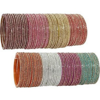 NMII Glass with Zircon Gemstone Studdded Glossy Finished Traditional Bangle Set For Women and Girls, (G103_Combo-B_2.4 Inches), Pack Of 96 Bangle Set