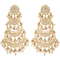 I Jewels 18k Gold Plated 3 Layered Beaded Chandbali Earrings with Kundan and Pearl Work for Women (E2859)