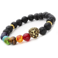 Shining Diva Fashion 7 Chakra Fearless Lion Natural Lava Stone Stylish Charm Bracelet for Men-(9382b)