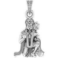 Akshat Sapphire Sterling Silver (92.5% purity) God Hanuman Pendant for Men & Women Pure Silver Lord Bajrang Bali Locket for Good Health & Wealth (Bhakat Hanuman (31 mm))