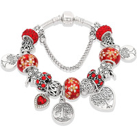 Young & Forever Gift Charismatic Charms Bracelets for Women Fashion Silver Plated Love Heart Cubic Zirconia Tree of Life Murano Beads Charm Bracelet for Girls