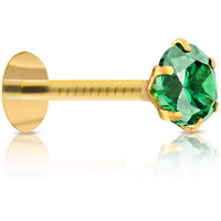GEHLOT ; OneStep Towards Online Round Shape Green Diamond 14K Pure Yellow Gold Nose Pins Studs For Women And Girl (Green teeth round)