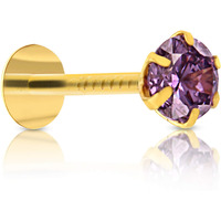 GEHLOT ; OneStep Towards Online Round Shape Purple Diamond 14K Pure Yellow Gold Nose Pins Studs For Women And Girl (Purple teeth round)