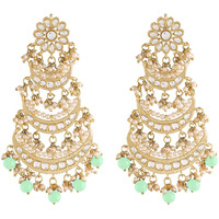 I Jewels 18k Gold Plated 3 Layered Beaded Chandbali Earrings with Kundan and Pearl Work for Women (E2859-1) (Mint)