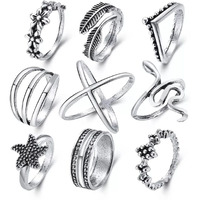 Shining Diva Fashion Latest Stylish Metal Boho Midi Finger Rings for Women and Girls - Set of 9 (D13049r), Silver