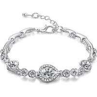 Shining Diva Fashion Romantic Gift of True Love Titanic Heart Austrian Crystal Bracelet for Women and Girls (White) (sd10864b)