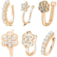 VAMA FASHIONS Clip on Golden Nose pin without Hole Non Piercing Pressing Type Nose ring Stud for Women & Girls (Gold Nose pin Combo)