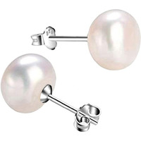CLARA 925 Pure Sterling Silver Real White Pearl 9 mm Studs Earrings | Gift for Women & Girls| Rhodium Plated