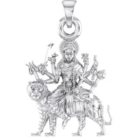 Akshat Sapphire Sterling Silver (92.5% purity) Goddess Durga Maa Pendant for Men & Women Pure Silver Durga Maa Locket for Good Health & Wealth (Durga Maa Pendant (21MM))