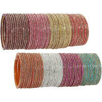 NMII Glass with Zircon Gemstone Studdded Glossy Finished Traditional Bangle Set For Women and Girls, (G103_Combo-A_2.6 Inches), Pack Of 96 Bangle Set