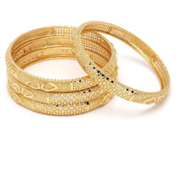 ZENEME Set Of 4 Gold-Plated Classic Paisley Shaped Textured Handcrafted Bangles (2.6)