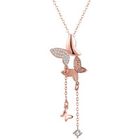 Shining Diva Fashion Stylish 18k Rose Gold Plated Crystal Butterfly Chain Pendant Chain for Girls (Golden | 10724np)