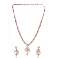 Priyaasi Rose Gold Jewellery Set for Women (Plated) | American Diamond Jewellery Set for Women | Floral Pattern | Jewellery Set for Girls