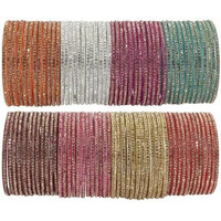 NMII Glass with Zircon Gemstone Studdded Glossy Finished Traditional Bangle Set For Women and Girls, (G103_Combo-B_2.6 Inches), Pack Of 96 Bangle Set