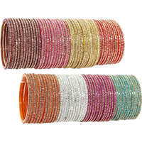 NMII Glass with Zircon Gemstone Studdded Glossy Finished Traditional Bangle Set For Women and Girls, (G103_Combo-A_2.2 Inches), Pack Of 96 Bangle Set