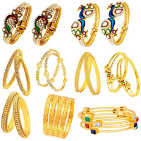 Sukkhi Stunning Pearl Gold Plated Peacock Meenakari Bangle Set Combo for Women (SKR57809_2.6)