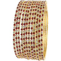 ZULKA Non-Precious Metal Base Metal with Zircon Gemstone Studded worked Glossy Finished Bangle Set For Women and Girls, (White-Red_2.4 Inches), Pack Of 12 Bangle Set