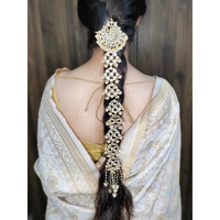 Karatcart Gold Plated Peacock Design Pearl and Kundan Studded Bridal Wedding Hair Braid Choti