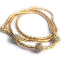 SUKRA GOLD 1 Gram Micro Copper & Gold Plated American Diamond Traditional Designer Mugappu Gold Chain for Women & Girls (Design 01, 24) (Gold)