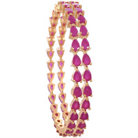 Ratnavali Jewels American Diamond Studded Gold Plated Traditional Ruby Red Pear Shape CZ/Diamond Bangles for Women/Girls RV2648R (2.8)