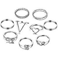 Shining Diva Fashion Set of 9 Boho Midi Finger Crystal Rings for Girls and Women (rrsd12000r)