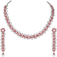 Atasi International Pink Silver Plated Crystal Stylish Necklace Jewellery Set with Earrings (RP1747) For Women