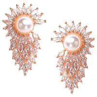 Zeneme Rose Gold Plated Crescent Contemporary Floral Embelished Designed Stud Earring Jewellery For Girls and Women (Style 3)