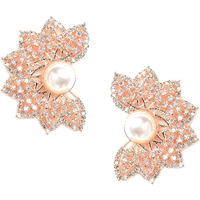 Zeneme Rose Gold Plated Crescent Contemporary Floral Embelished Designed Stud Earring Jewellery For Girls and Women (Style 2)