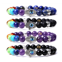 Natural Gemstone Combo Beads Bracelet Set with Certificate - Stylish, Trendy, Latest Fashion Jewelry. (Mystic Blend Bracelet with Hamsa Hand and Evil Eye)