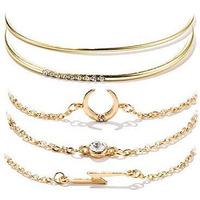 Shining Diva Fashion Stylish Multilayer Non Precious Base Metal Crystal Charm Cubic Zirconia Bracelet for Women (Golden) - Set of 5 (rrsd10713b)