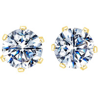 HIGHSPARK 925 Silver Solitaire Stud Earrings in Gold Finish| 92.5 Sterling Silver & Round Brilliant Cubic Zirconia Tops for Men Women Boys & Girls | Gold 9mm