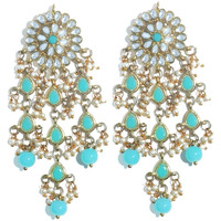 Karatcart Gold Plated Kundan Tassel Earrings for Women (Mint Blue)