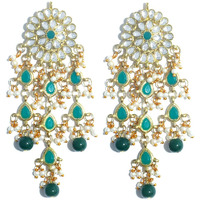 Karatcart Gold Plated Kundan Tassel Earrings for Women (Dark Green)