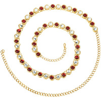 Peora Traditional Jewellery 18K Gold Plated Maroon Kundan Waist Belt Kamarband Belly Chain for Women Girls