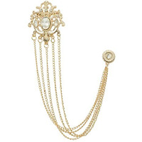 Adorn 5 Layers Floral Chain Brooch with Glittering White Rhinestone Sherwani/Kurta Brooch fro Mens (B1940W)