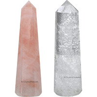 Crystal Heaven Shiv Shakti Pair Clear Quartz Rose Quartz Crystal Tower Obelisk Point For Chakra, Healing & Balancing - Aaa Grade Original Certified Gemstone Agate For Yoga Spiritual (3-4 Inches)