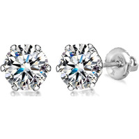 LaBling 925 Sterling Silver Screwback Stud Earrings Round Brilliant Cut Zirconia Tops for Men, Women - Silver 9mm