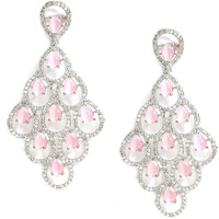 Zeneme Rhodium Plated Silver Toned American Diamond Studded Contemporary Drop Earrings Jewellery (Pink) For womens