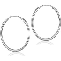 SIVYAA Pure 925 Sterling Silver Plain Round Hoop Bali Earrings for Women Men Boys & Girls, Diameter 35mm Medium