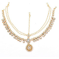 Handicraft Kottage Latest Hair Jewelry Traditional Gold Pearl Stylish Chain Mathapatti Maang Tikka Jewellery (Style17)