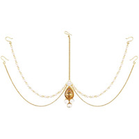 I Jewels Traditional Pearl & Stone Mathapatti Maang Tikka for Women T1083LW (Gold)
